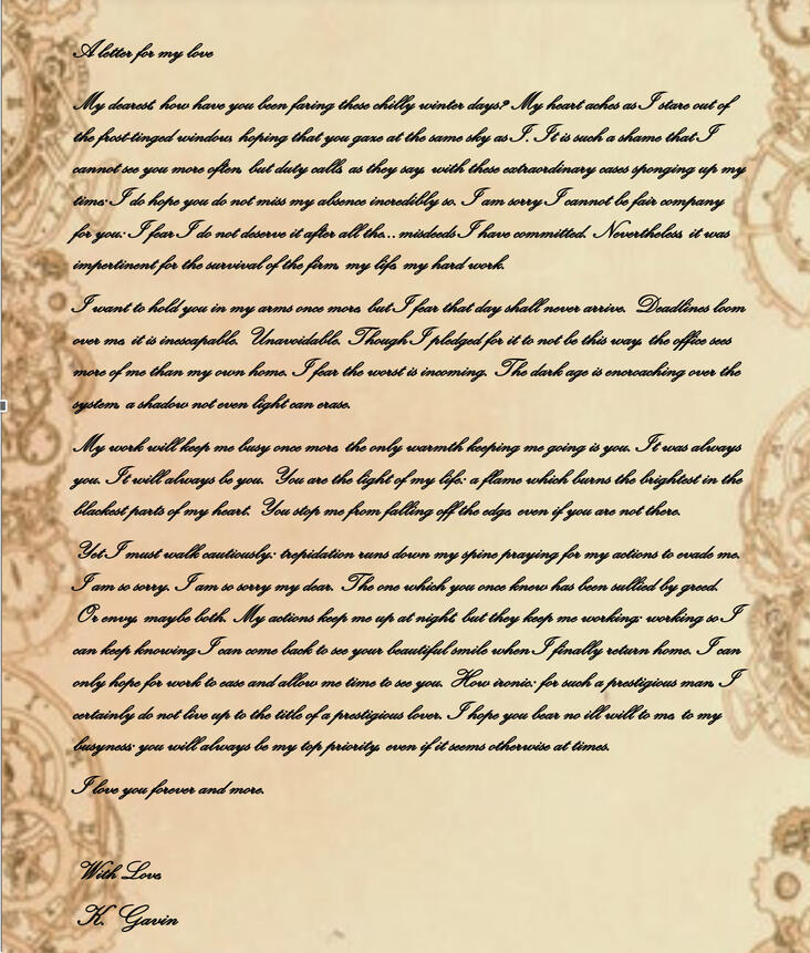 A letter by Kristoph Gavin
